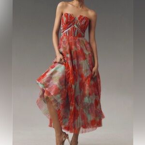 Hutch Corene Strapless Floral Tulle A-Line Midi Dress sz 10